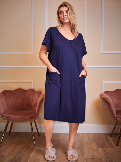 Plus Size Round Neck Short Sleeve Lounge Dress Trendsi