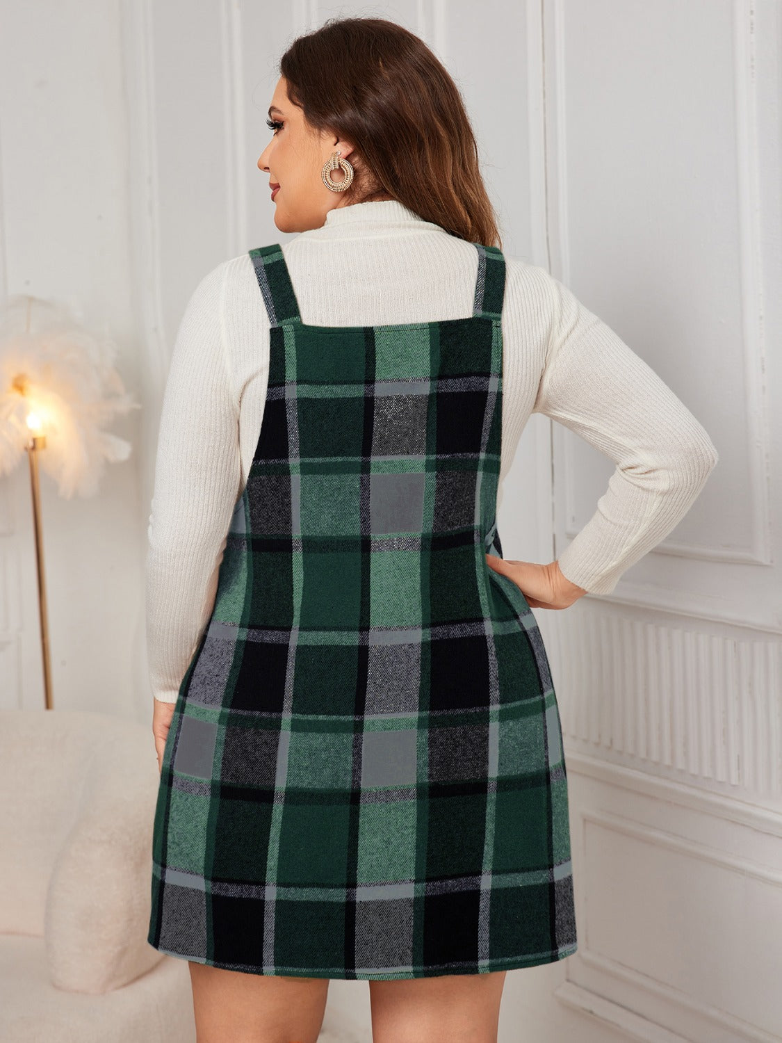 Honey Plus Size Plaid Wide Strap Overall Dress Trendsi