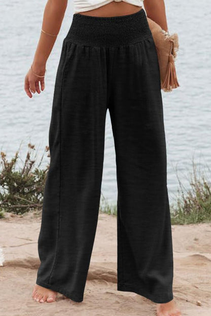 Plus Size Smocked High Waist Wide Leg Pants Trendsi