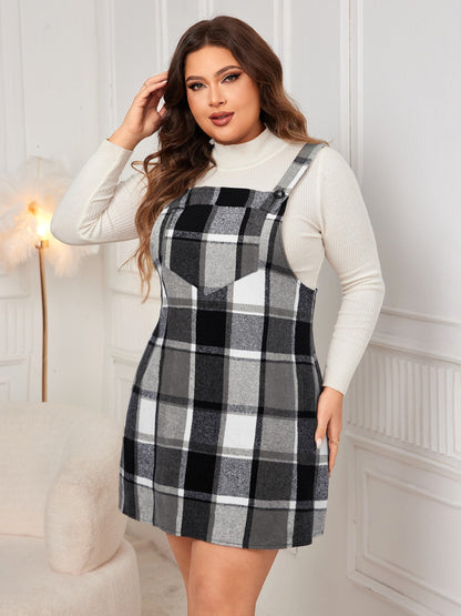 Honey Plus Size Plaid Wide Strap Overall Dress Trendsi