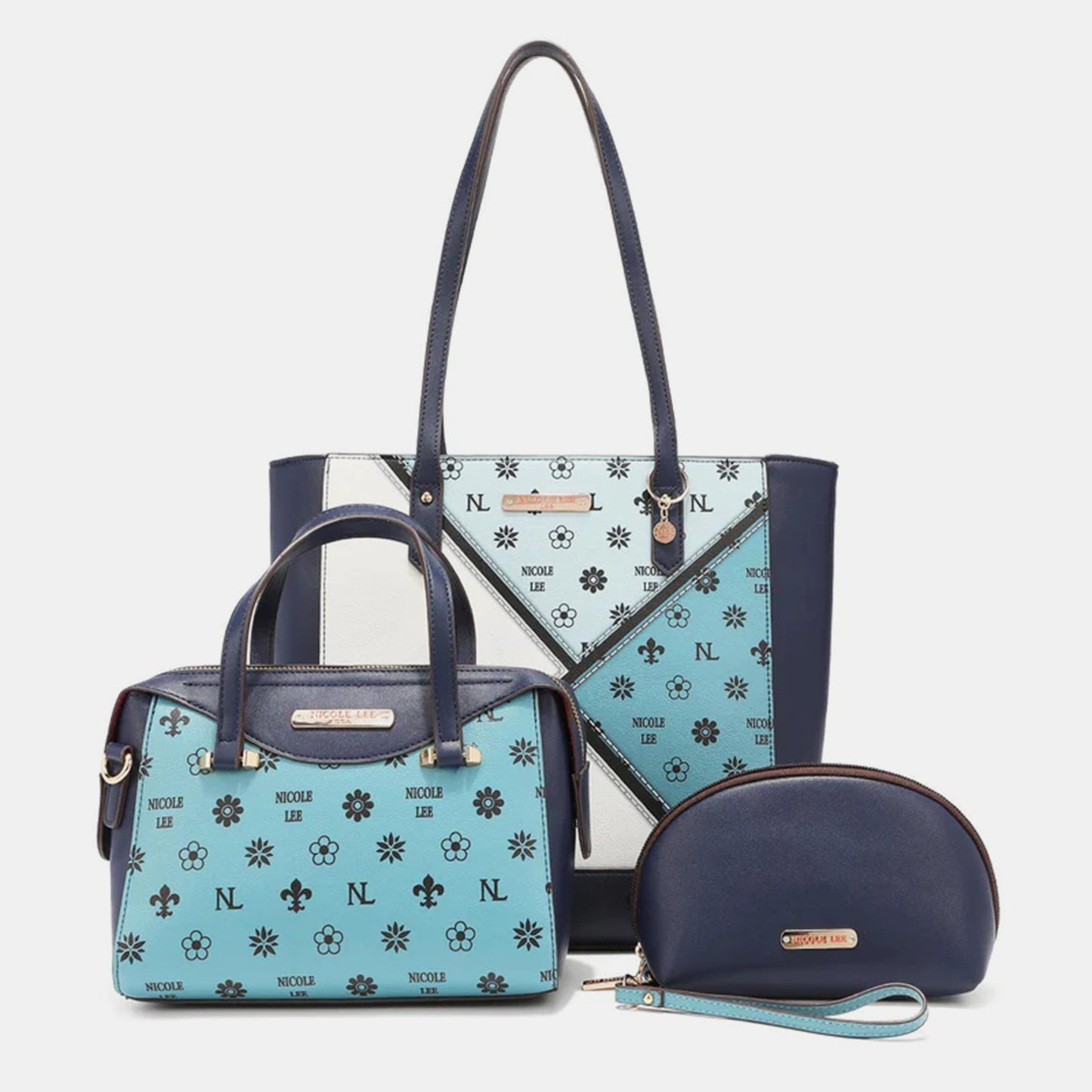 Nicole Lee USA 3-Piece Color Block Handbag Set Trendsi