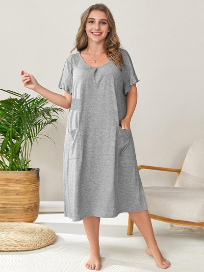 Plus Size Round Neck Short Sleeve Lounge Dress Trendsi