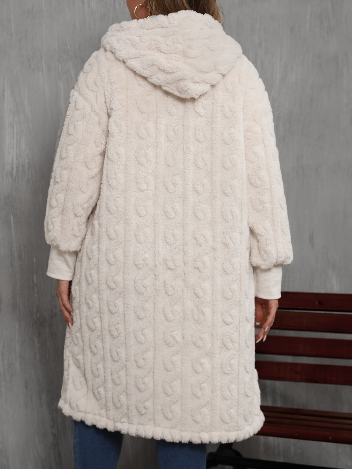 Plus Size Open Front Hooded Plush Coat Trendsi