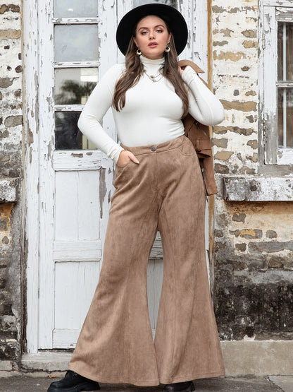 Plus Size Pocketed Flare Pants Trendsi