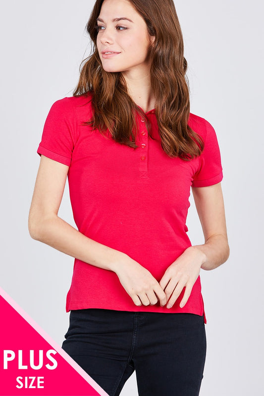 Classic Jersey Spandex Polo Top Pretty Plus and More