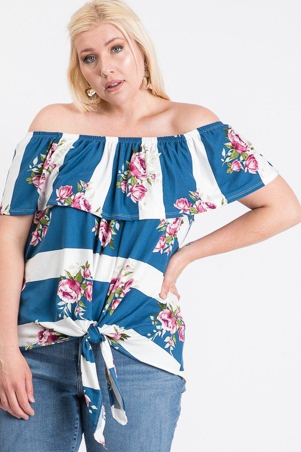 Off Shoulder Ruffled Front Tie Top CCWHOLESALECLOTHING