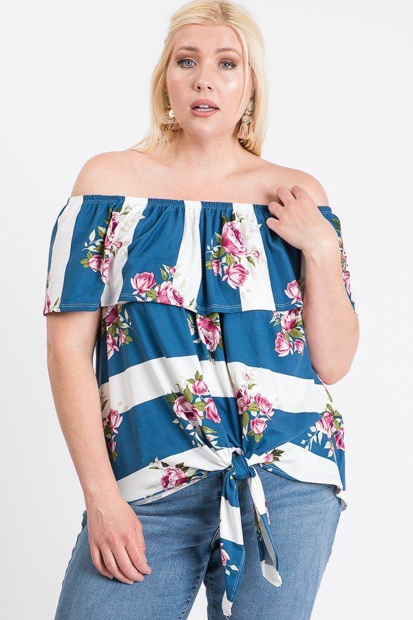 Off Shoulder Ruffled Front Tie Top CCWHOLESALECLOTHING