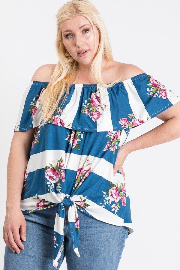 Off Shoulder Ruffled Front Tie Top CCWHOLESALECLOTHING