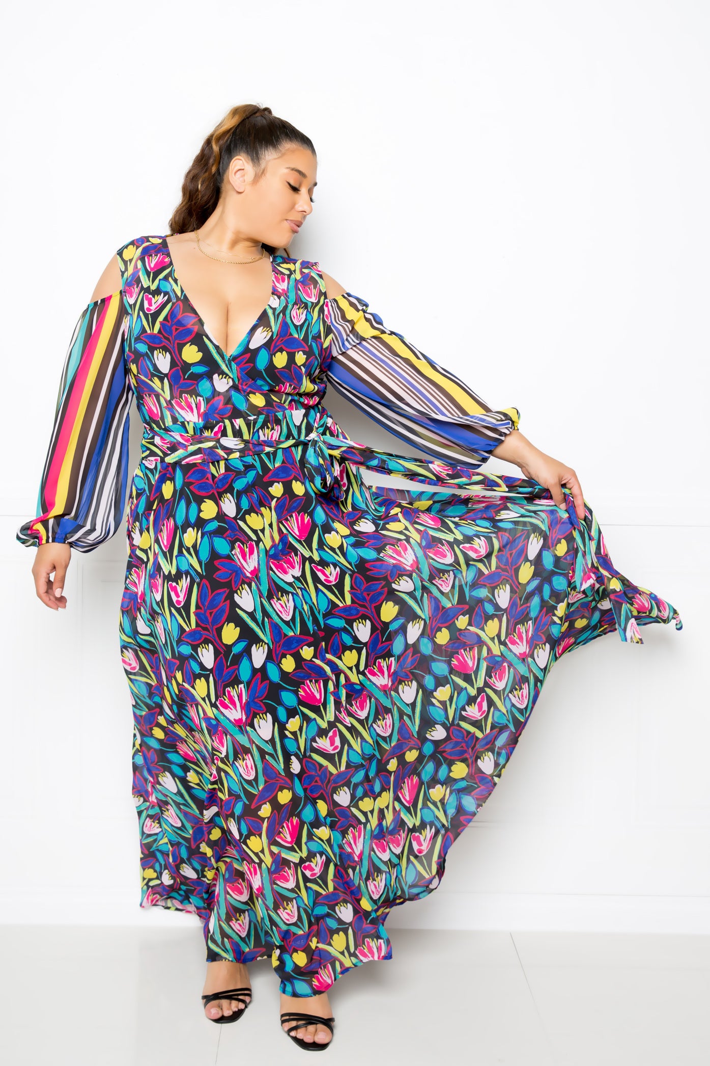 Multi Print Chiffon Maxi Dress Pretty Plus and More