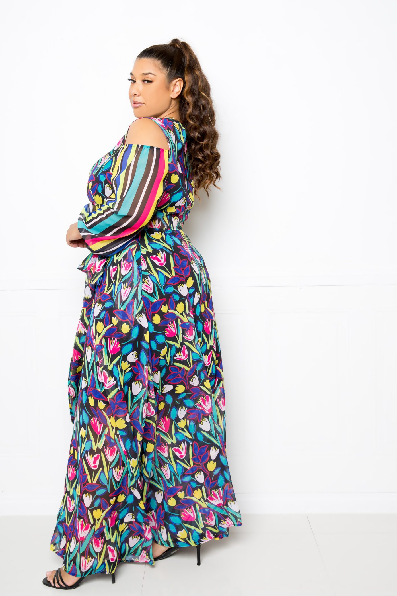 Multi Print Chiffon Maxi Dress Pretty Plus and More