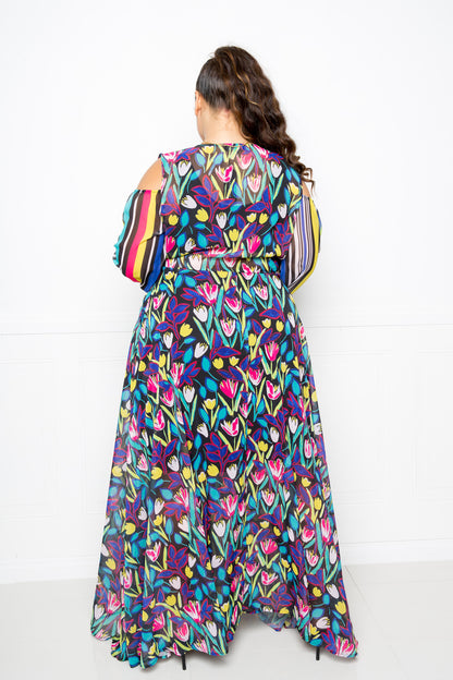 Multi Print Chiffon Maxi Dress Pretty Plus and More