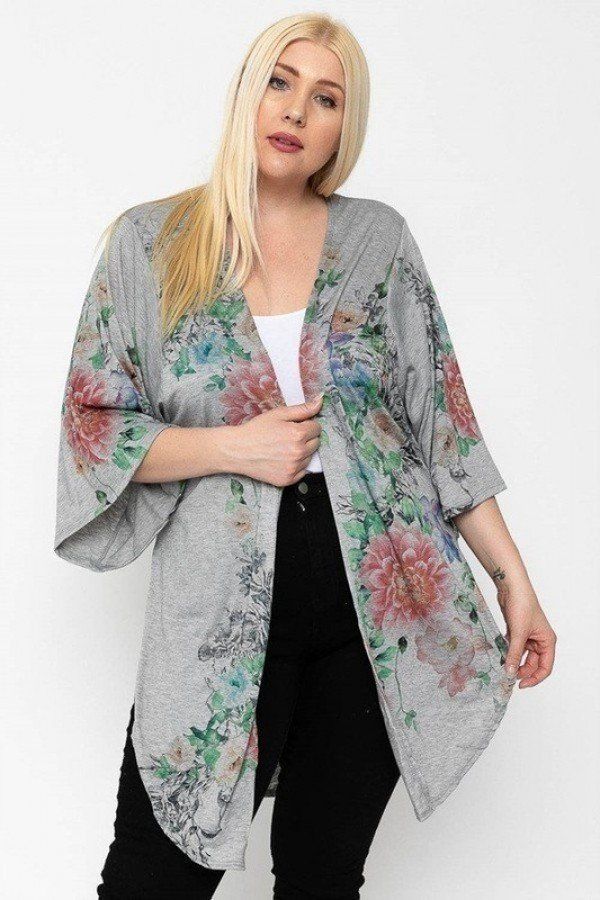 Floral Print, Long Body Cardigan CCWHOLESALECLOTHING