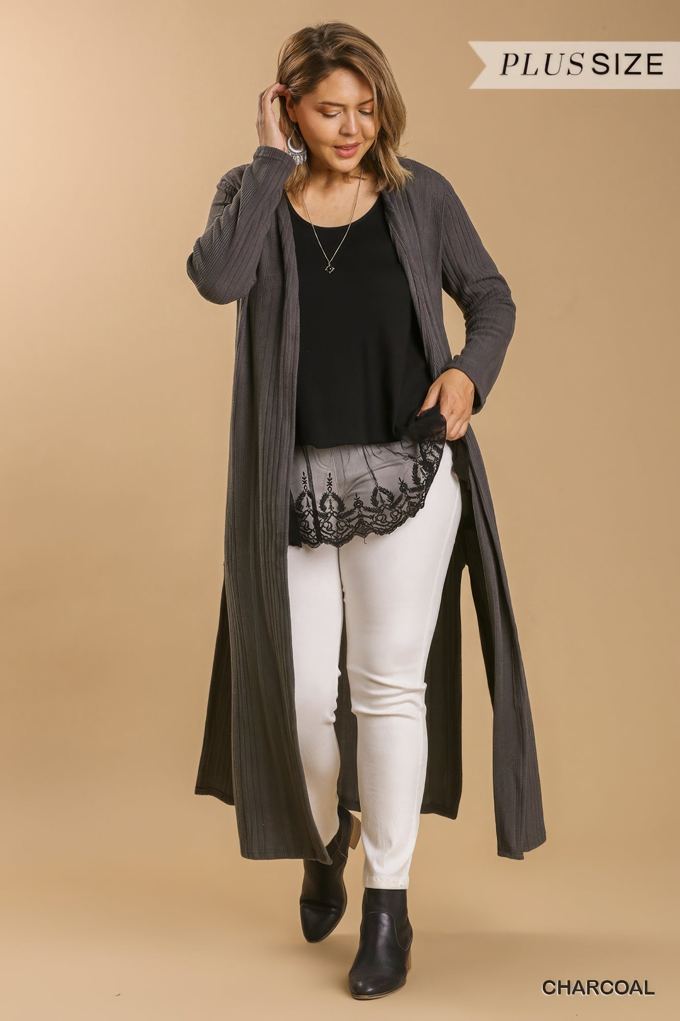 Open Front Long Body Cardigan Pretty Plus and More