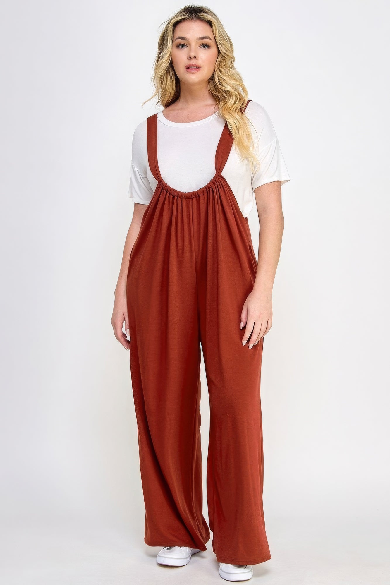 French Terry Wide Leg Jumpsuit Overalls Pretty Plus and More