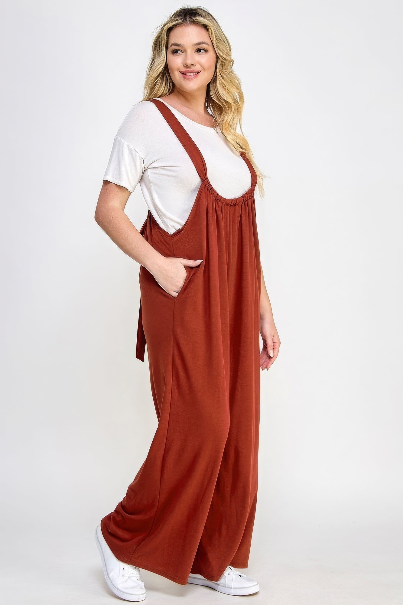 French Terry Wide Leg Jumpsuit Overalls Pretty Plus and More