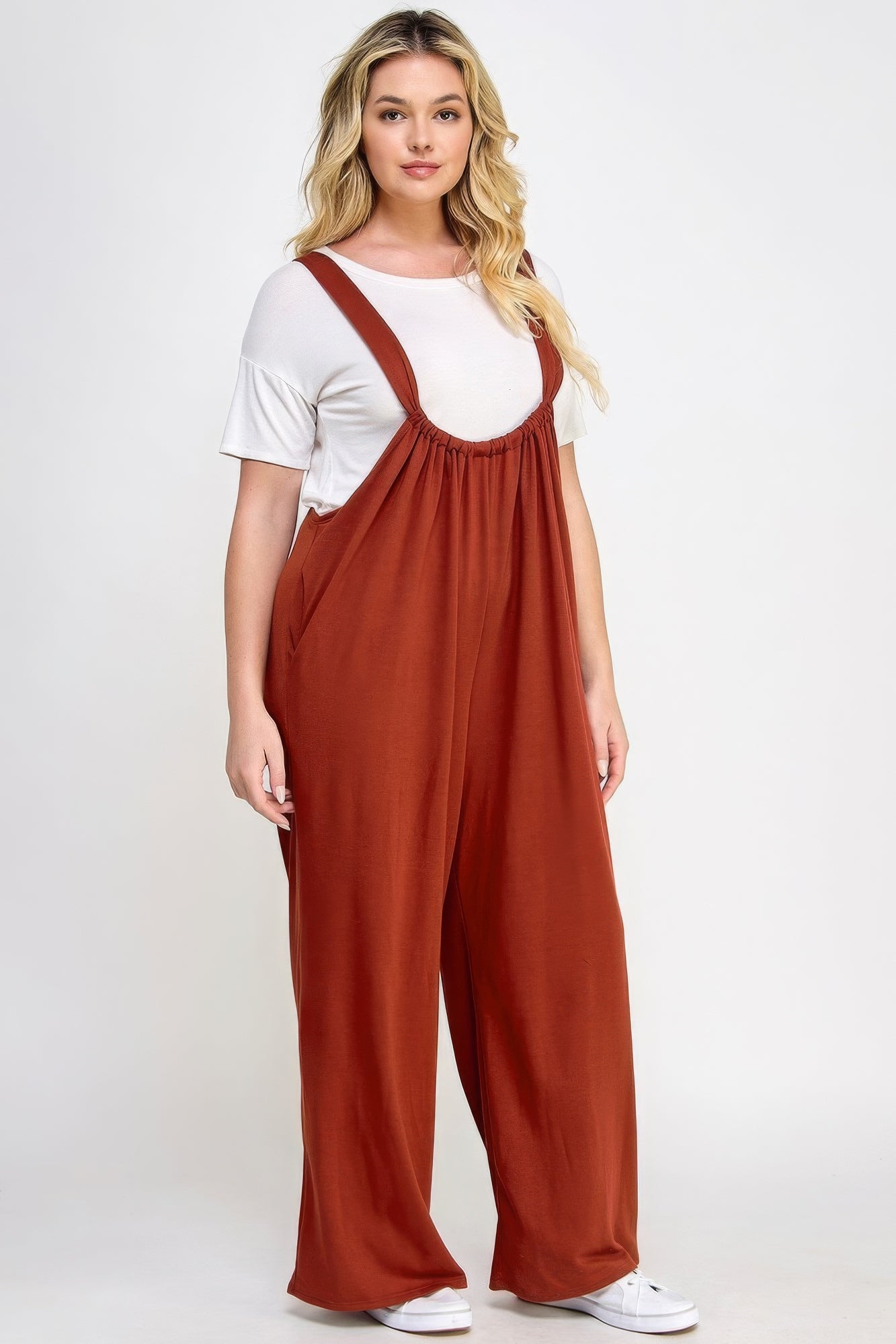 French Terry Wide Leg Jumpsuit Overalls Pretty Plus and More