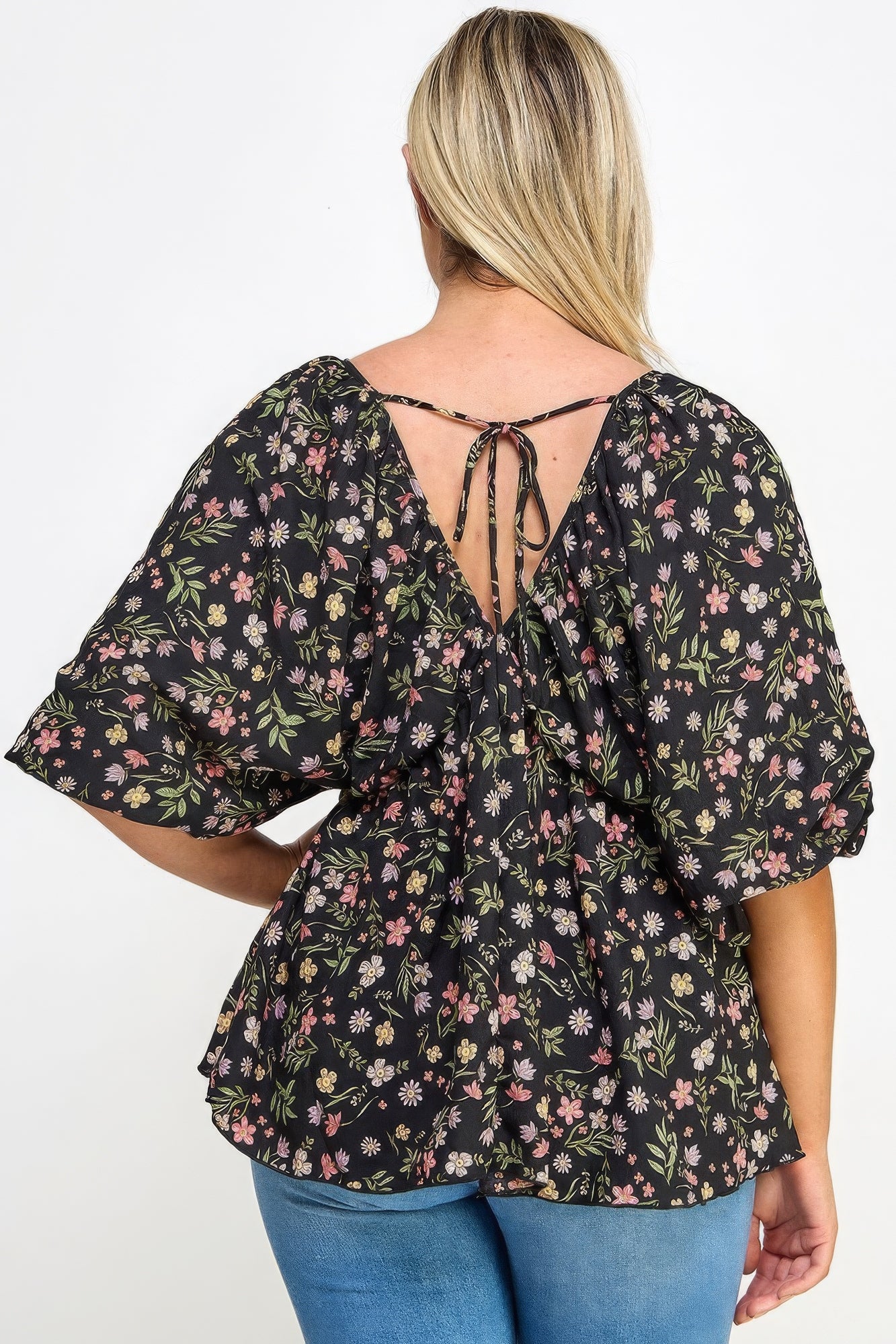 Floral V-neck Babydoll Balloon Slv Top CCWHOLESALECLOTHING