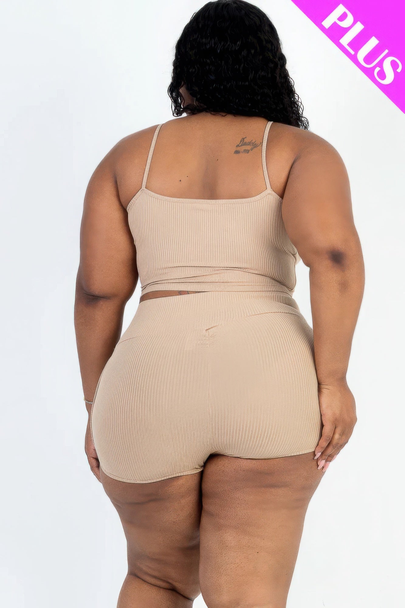 Plus Size Ribbed Cami Crop Top & Ruched Shorts Set Pretty Plus and More