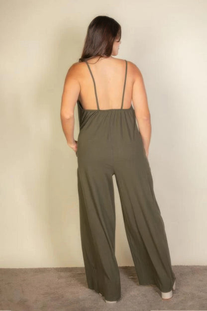 Plus spaghetti strap solid wide jumpsuit Pretty Plus and More