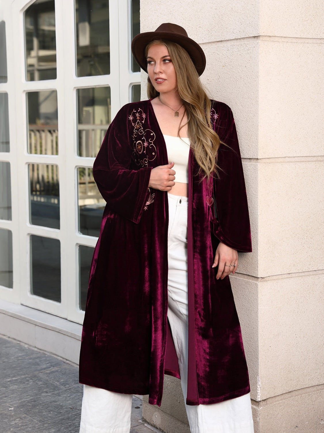 Plus Size Printed Open Front Long Sleeve Cardigan Trendsi