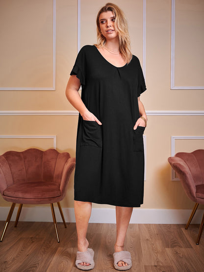 Plus Size Round Neck Short Sleeve Lounge Dress Trendsi